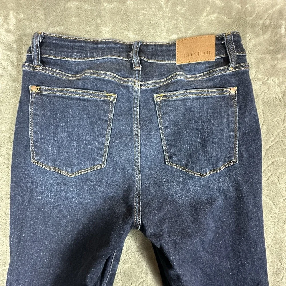 Judy Blue Jeans Womens 15 32 Bootcut Mid Rise Dark Wash Whiskered Stretch Denim